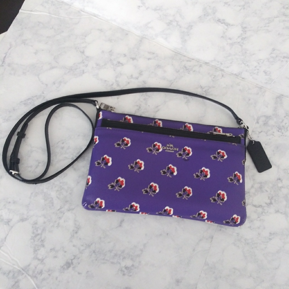 Coach purple with floral print crossbody bag.